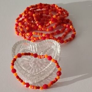 Vibrant Red & Orange Beaded Leo Bracelet S - XL